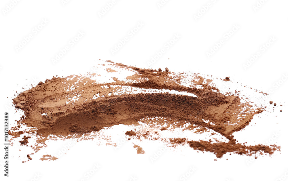 Pile cocoa powder isolated on white background, side view Pile cocoa powder isolated on white background, side view