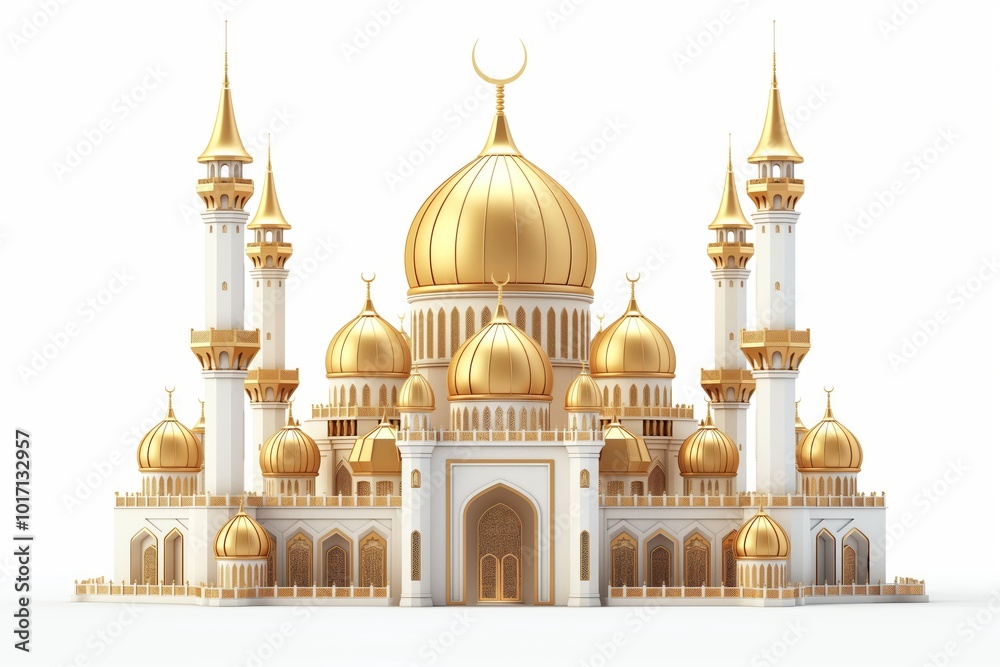 Obraz premium Architectural design of a mosque with traditional domes, representing cultural heritage and the beauty of Islamic architecture, Generative Ai