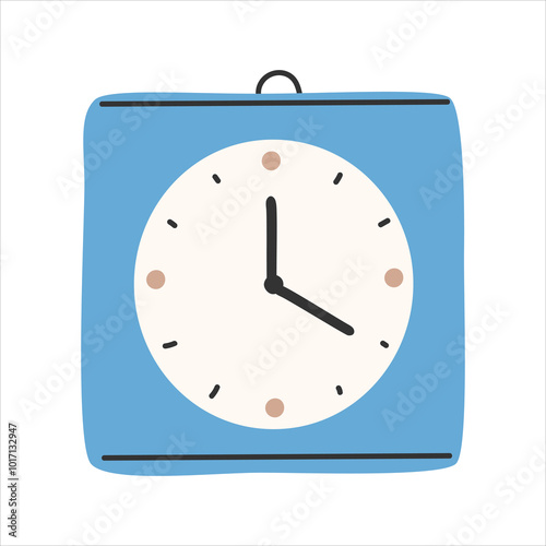 Watch in trendy style. Clock poster. Fashionable hand-drawn style clock icon.Alarm clock concept.Bell print, poster, banner.Vector EPS 10.