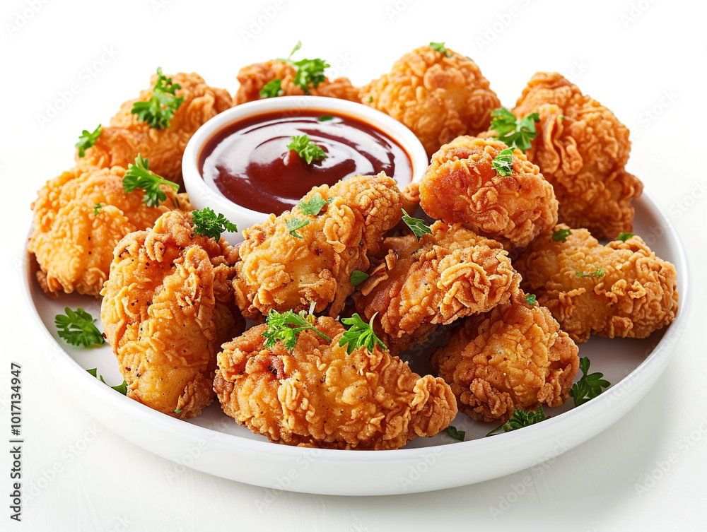 Mouthwatering Plate of Crispy Fried Chicken with Parsley Garnish Mouthwatering Plate of Crispy Fried Chicken with Parsley Garnish