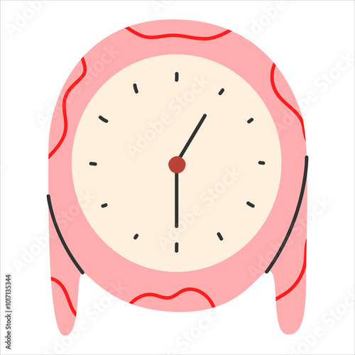 Watch in trendy style. Clock poster. Fashionable hand-drawn style clock icon.Alarm clock concept.Bell print, poster, banner.Vector EPS 10.