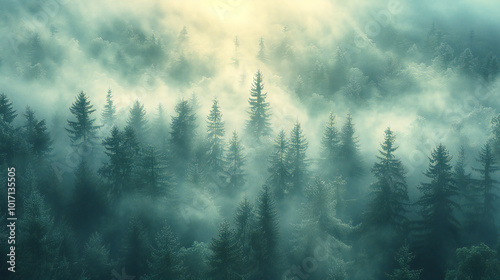 Aerial Shot Forest in Fog