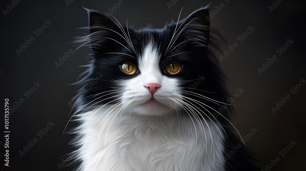 Fototapeta premium 白黒の長毛のネコ