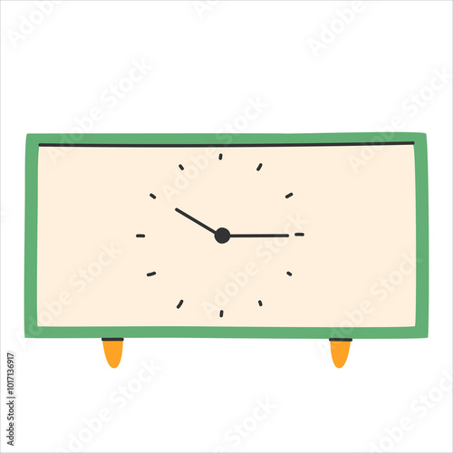 Watch in trendy style. Clock poster. Fashionable hand-drawn style clock icon.Alarm clock concept.Bell print, poster, banner.Vector EPS 10.