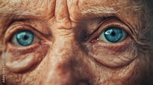 Close-up of an Elderly Person's Eye and Wrinkled Skin