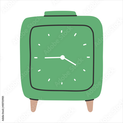 Watch in trendy style. Clock poster. Fashionable hand-drawn style clock icon.Alarm clock concept.Bell print, poster, banner.Vector EPS 10.