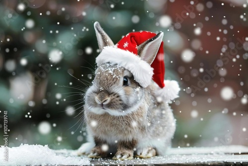 Adorable Winter Bunny in Santa Claus Costume