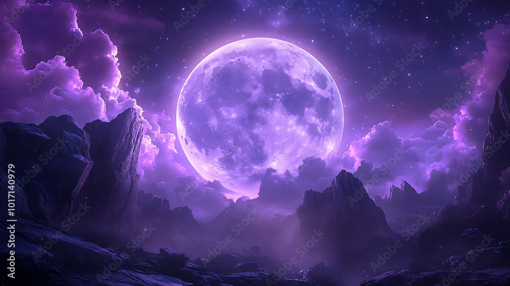 Ethereal Purple Moon Floating Above Bold Purple Background Capturing Nature's Beauty picture Ethereal Purple Moon Floating Above Bold Purple Background Capturing Nature's Beauty picture
