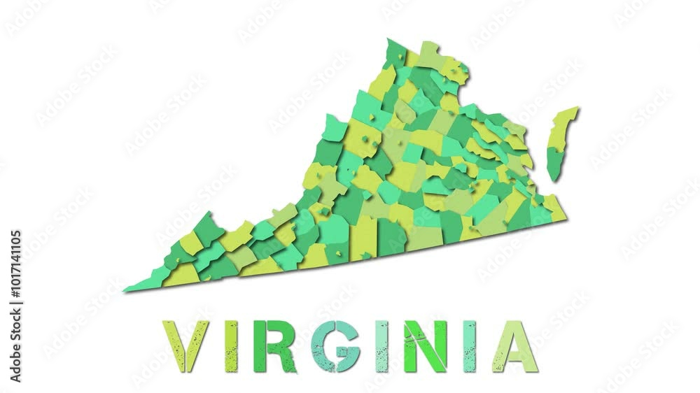 Virginia map with paper regions. Animated US state map growing from ...
