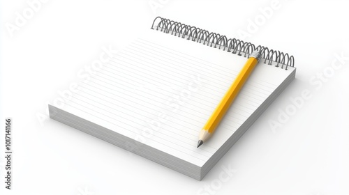 A notepad and pencil are shown against a plain white background. This is a 3D computer-generated image.