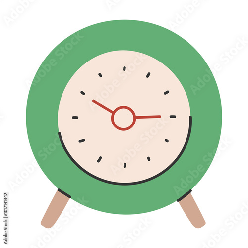 Watch in trendy style. Clock poster. Fashionable hand-drawn style clock icon.Alarm clock concept.Bell print, poster, banner.Vector EPS 10.
