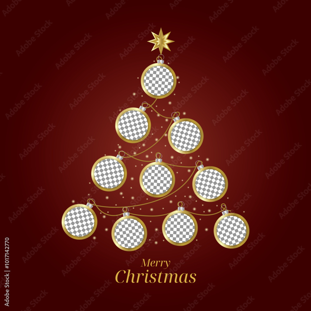 Obraz premium Christmas tree template with golden balls and customizable photo space
