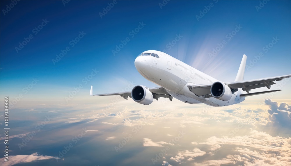 White Passenger Airplane Flying in the Sky with Amazing Clouds – Air Travel White Passenger Airplane Flying in the Sky with Amazing Clouds – Air Travel