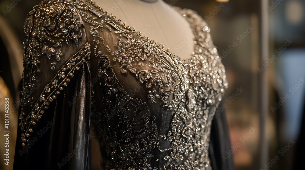 Obraz premium black evening gown with silver embellishment 