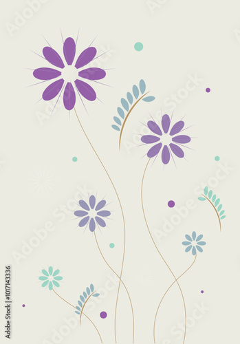 Stunning Flower Arrangement Featuring Three Large Purple Flowers and Two Small Green Flowers on a Beautiful Wall Display