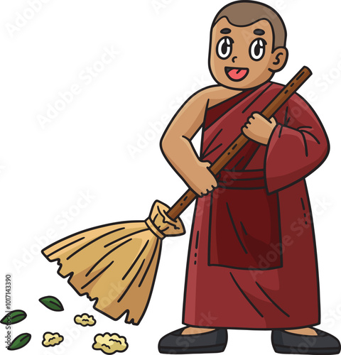 Buddhism Buddhist Monk Cleaning Cartoon Clipart