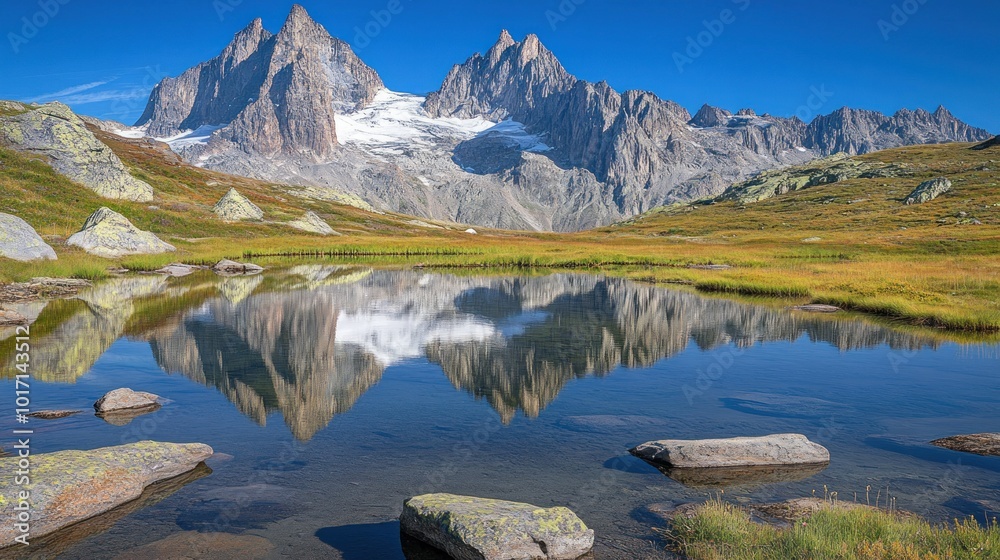 Mountain Range Reflected in a Still Alpine Lake Mountain Range Reflected in a Still Alpine Lake