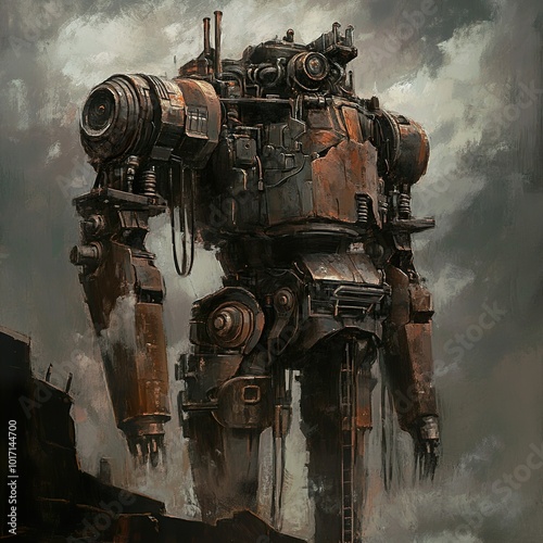 Steampunk Robot in a Post-Apocalyptic Landscape