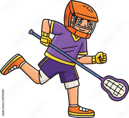 Lacrosse Player Running Cartoon Colored Clipart 