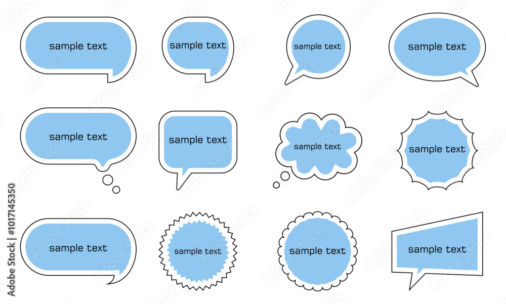 Collection of blue speech bubbles for chat in different shapes.Set of vector conversation message icons. Collection of blue speech bubbles for chat in different shapes.Set of vector conversation message icons.
