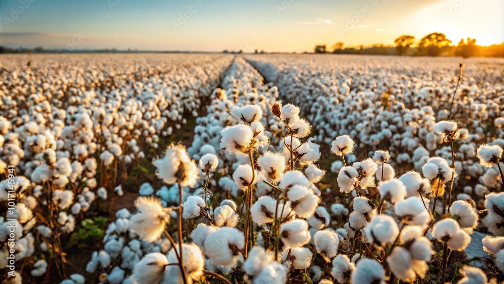 Obraz premium Background of cotton field plantation with tilted angle