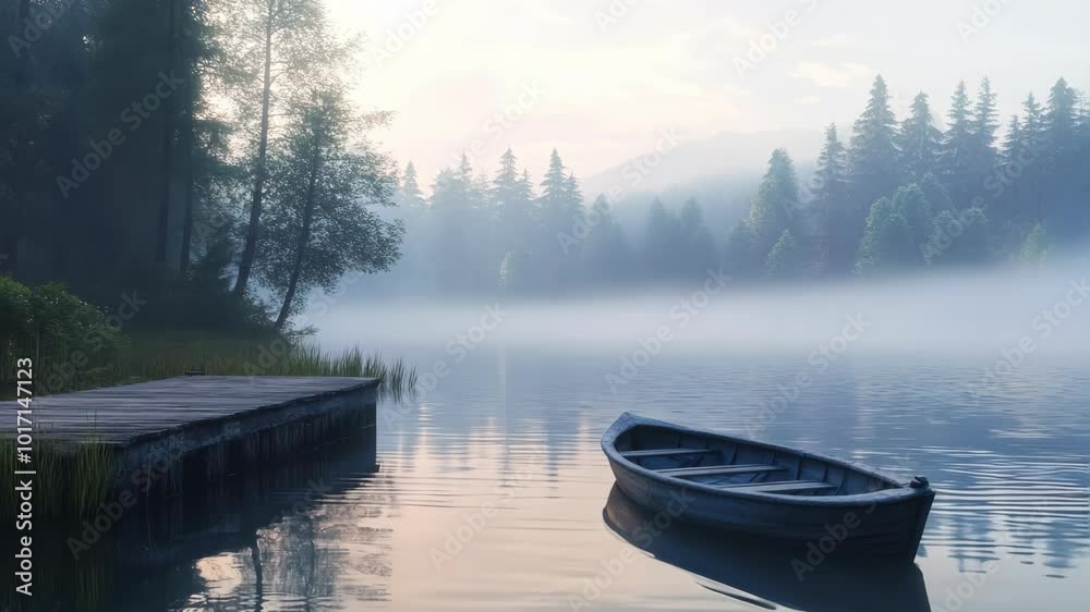 Serene Lake with Misty Forest Seamless Loop Video Background Serene Lake with Misty Forest Seamless Loop Video Background