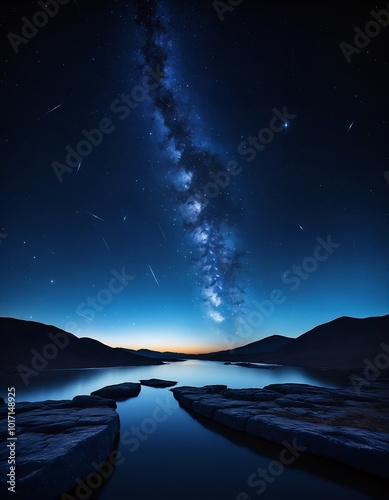 night sky over mountain lake