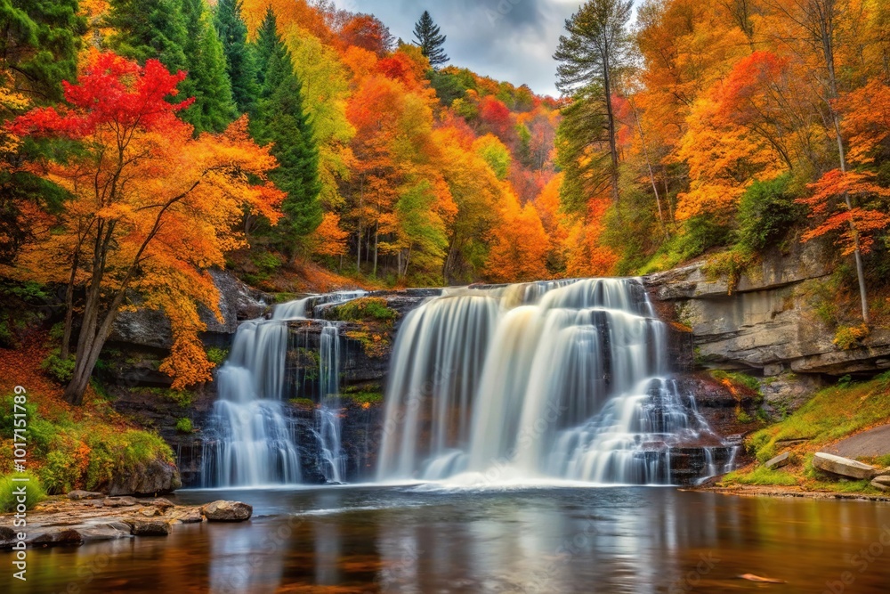 Naklejka premium Autumn waterfall with colorful trees