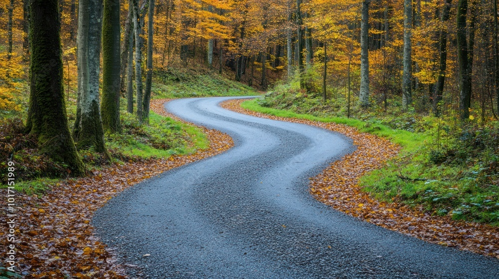 Fototapeta premium Winding Road Through an Autumnal Forest