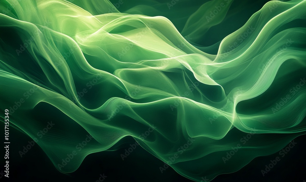Abstract digital art of green flowing waves with a touch of luminance, creating a serene and dynamic backdrop Abstract digital art of green flowing waves with a touch of luminance, creating a serene and dynamic backdrop