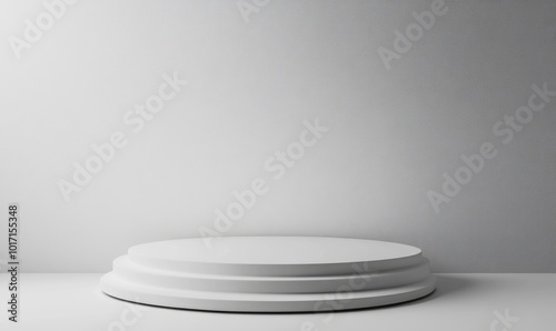 Abstract empty white podium on grey background.