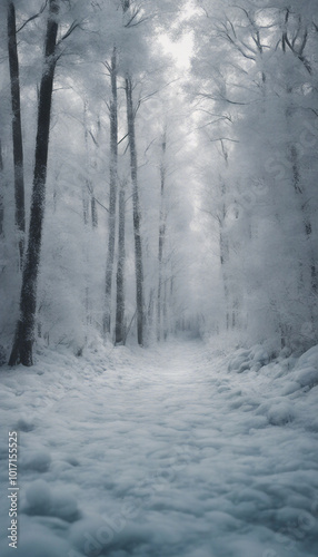 An icy forest A snow-blank covered landscape vertical