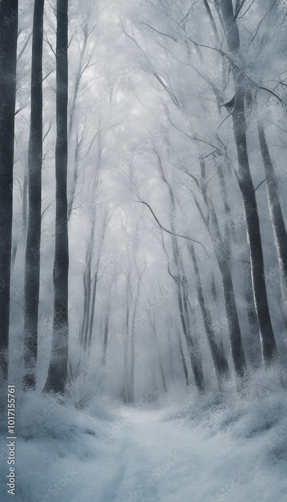 An icy forest A snow-blank covered landscape vertical An icy forest A snow-blank covered landscape vertical