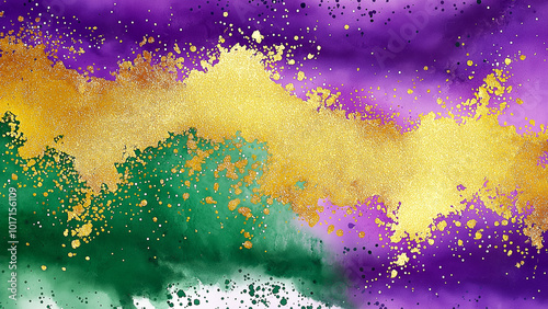 Mardi Gras Digital Watercolor Background Abstract Splash Colorful Art	