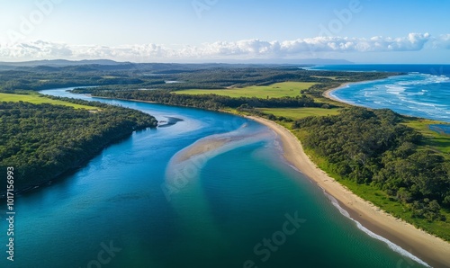 Aerial view of Cudgera Creek mouth at Hastings Point