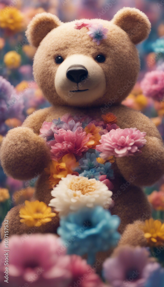 Bloom from within slogan with colorful flowers in bear doll shape illustration vertical Bloom from within slogan with colorful flowers in bear doll shape illustration vertical