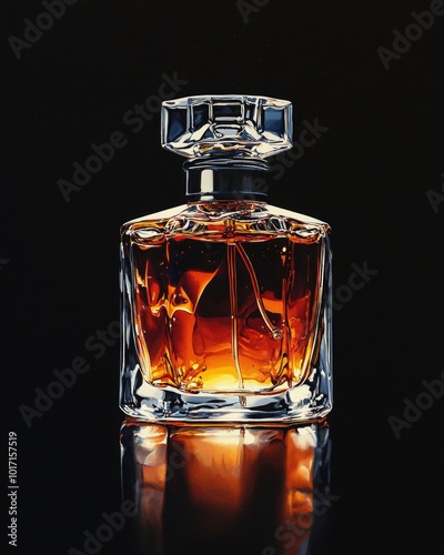 Glass bottle of eau de toilette on a black background photo