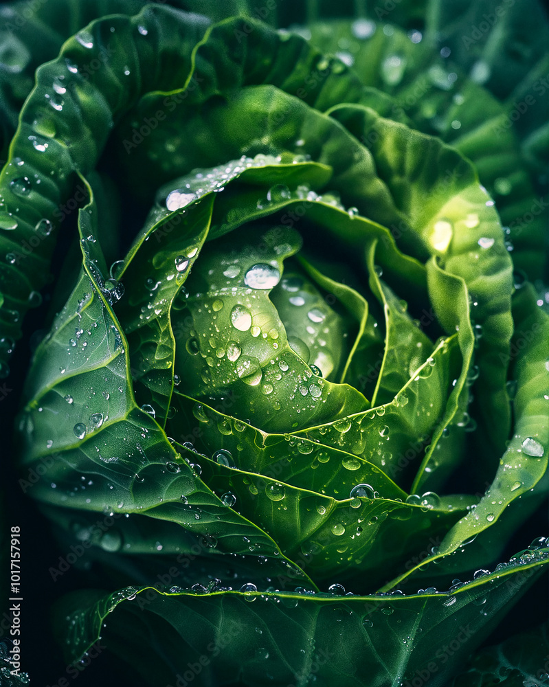 Fototapeta premium a close-up of a cabbage with water droplets on it