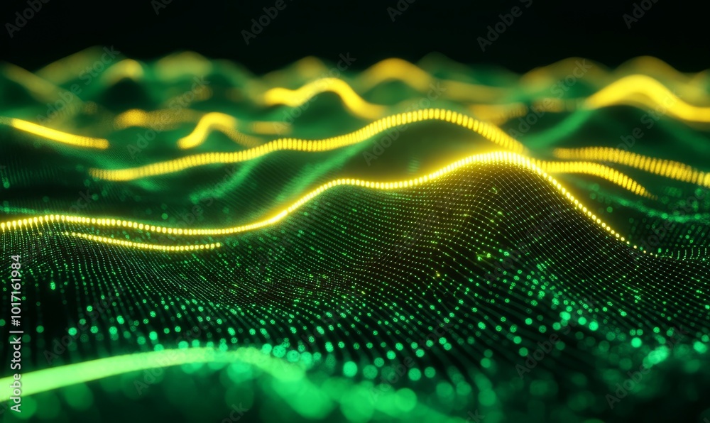 Green and Yellow Neon Lines form a Futuristic High-Tech Mesh. Computing Concept. Green and Yellow Neon Lines form a Futuristic High-Tech Mesh. Computing Concept.
