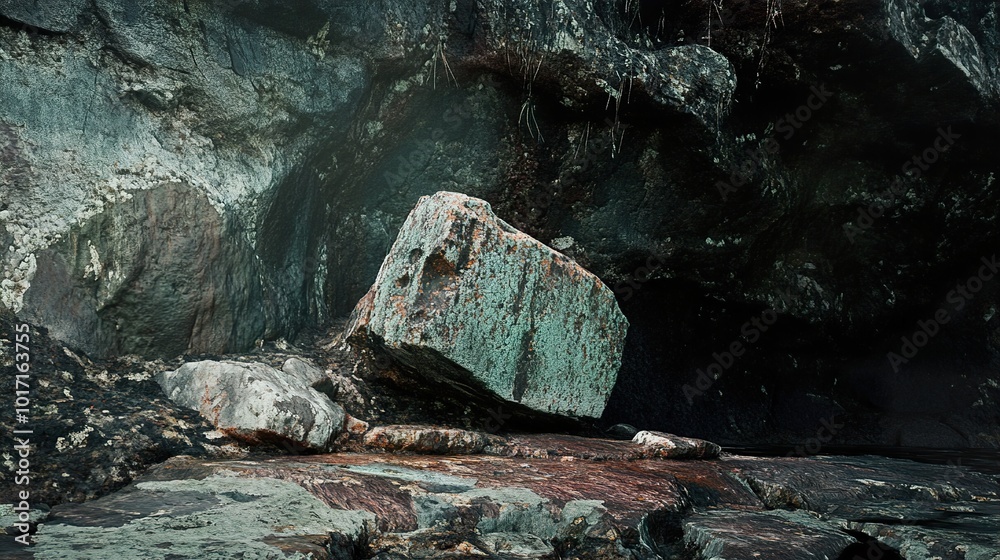 Dramatic Rock Formation in a Dark Cave Dramatic Rock Formation in a Dark Cave