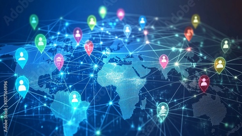 Wallpaper Mural Global Network with Connected People on a Digital World Map Torontodigital.ca