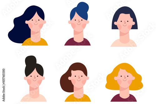 Diverse business team women smiling flat design vector illustration, multiethnic female professionals group, corporate success and happiness concept scalable graphic