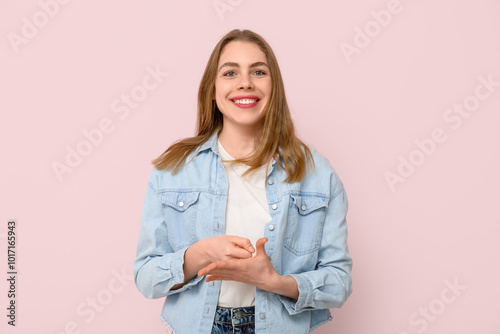 Young deaf mute woman using...