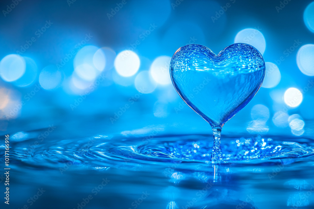 Heart shape made of soap foam or water splash with bubbles on blue bokeh background. Spa beauty treatment. Hygiene, hydration, healthcare. Water conservation. World Water Day Heart shape made of soap foam or water splash with bubbles on blue bokeh background. Spa beauty treatment. Hygiene, hydration, healthcare. Water conservation. World Water Day