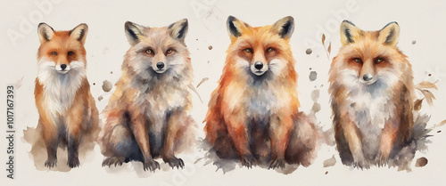 Safari Animal set bear fox owl in watercolor style Isolated vector illustration