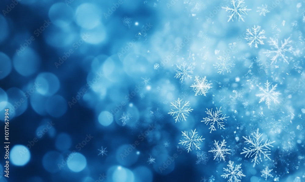 A blue background with snowflakes and a blurry background A blue background with snowflakes and a blurry background