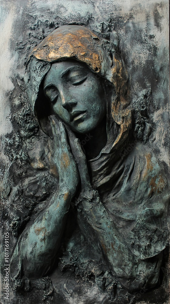 Bronze Sculpture of a Woman in Prayer