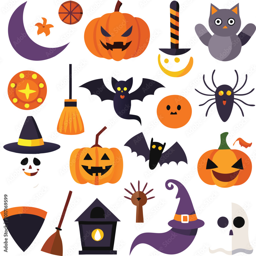 Set of hand drawn Halloween element collections Set of hand drawn Halloween element collections