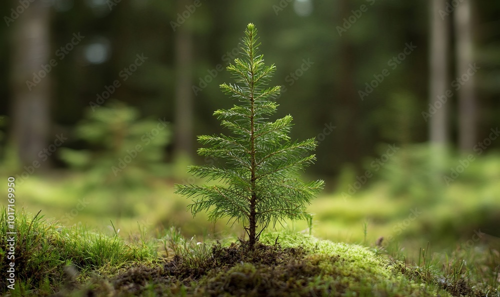 Fototapeta premium A young Norway spruce (Picea abies) tree growing in a forest