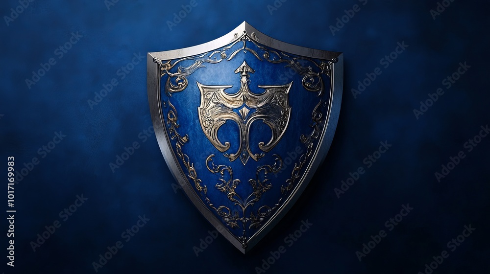 Vector image of a blue knight's shield with heraldic designs Vector image of a blue knight's shield with heraldic designs
